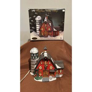 Headland Valley Village Deluxe Porcelain Deluxe Lighted Red Barn & Silo